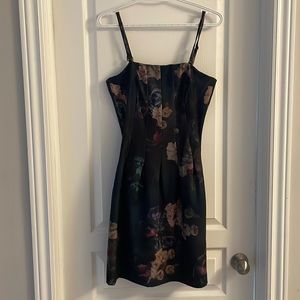 H&M flattering strapless mini dress with dark flower pattern